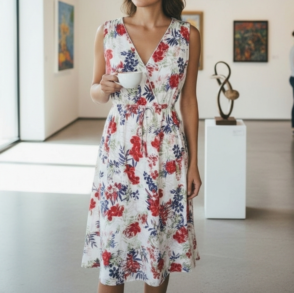 Eddie Bauer Cotton Floral Midi Dress Size 4